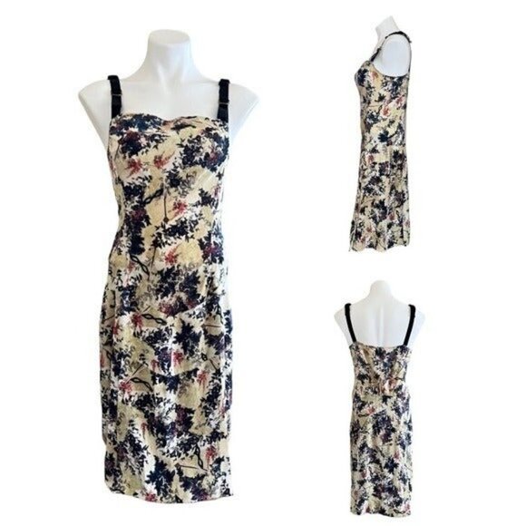 DIANE VON FURSTENBERG Floral Silk Sleeveless Mini Dress Velvet Bow Straps Size 6 - Picture 3 of 13